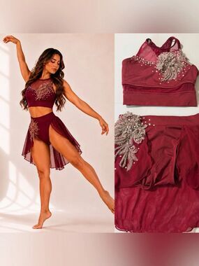 The Line up solo dance costume 2 piece burgundy lyrical contemporary child 8